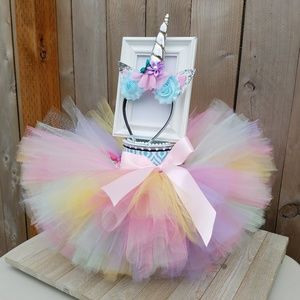 Silver Unicorn Tutu and matching headbands 2T-24mo